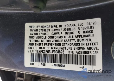 2020 Honda Civic Lx z USA, uszkodzony, nr VIN 19XFC2F63LE008825